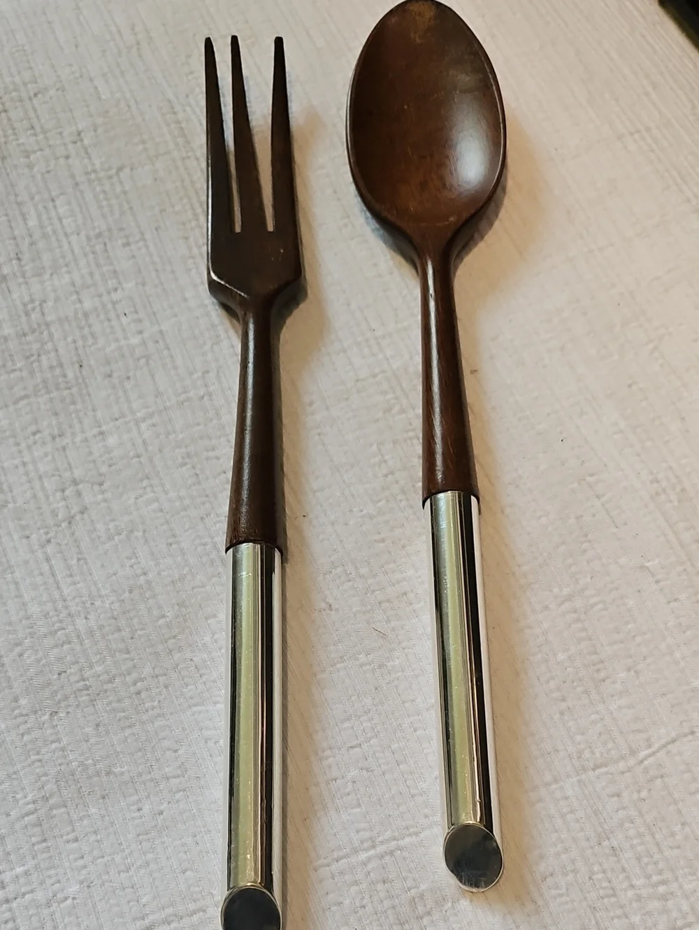 Teak & Sterling Silver Salad/Serving Fork & Spoon